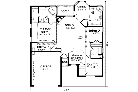 Floor Plan - Main Floor for European House Plan #84-226 - 3 bed, 2 bath