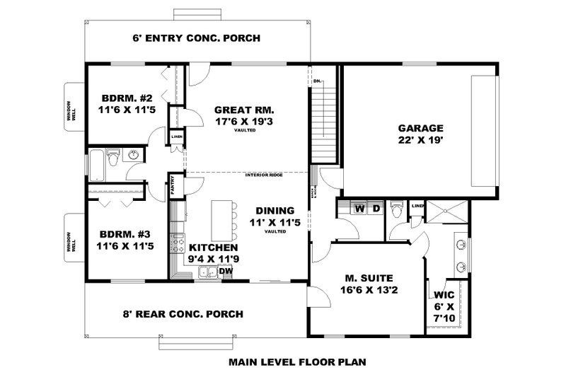 House Design - Floor Plan - Main Floor for Bungalow House Plan #117-1079 - 3 bed, 2 bath