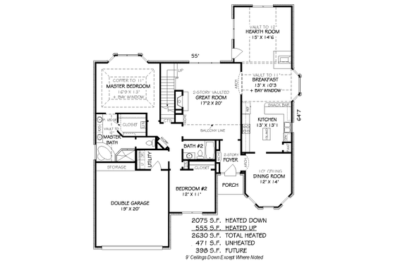 Floor Plan - Main Floor for European House Plan #424-170 - 4 bed, 2 bath