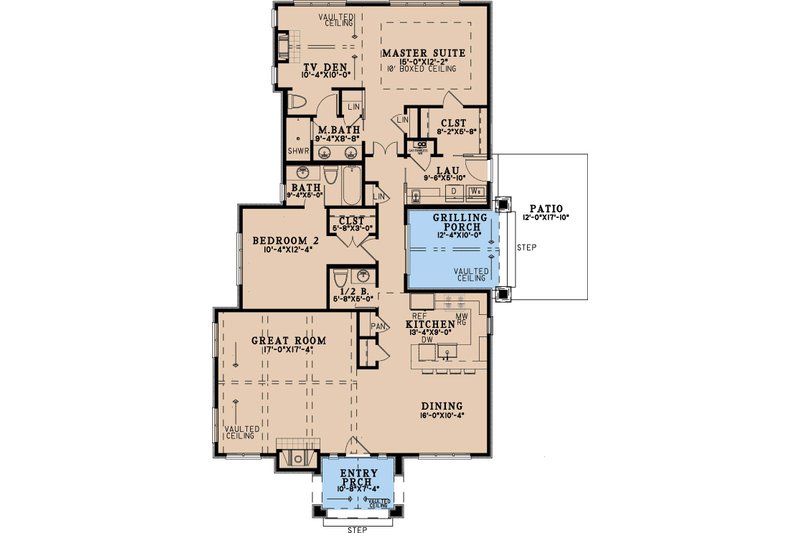 House Blueprint - Floor Plan - Main Floor for Bungalow House Plan #923-481 - 2 bed, 2.5 bath