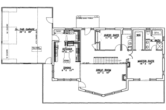 Floor Plan - Main Floor for European House Plan #117-181 - 2 bed, 2 bath