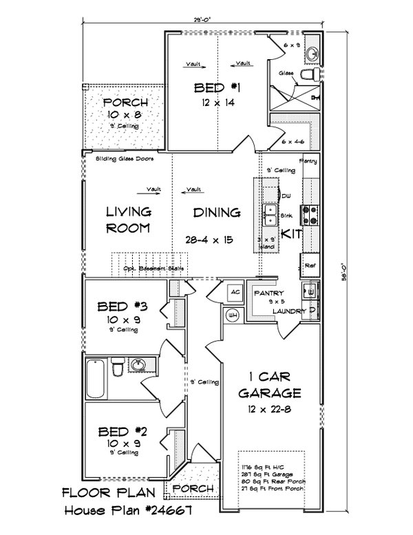 Architectural House Design - Floor Plan - Main Floor for Cottage House Plan #513-2459 - 3 bed, 2 bath