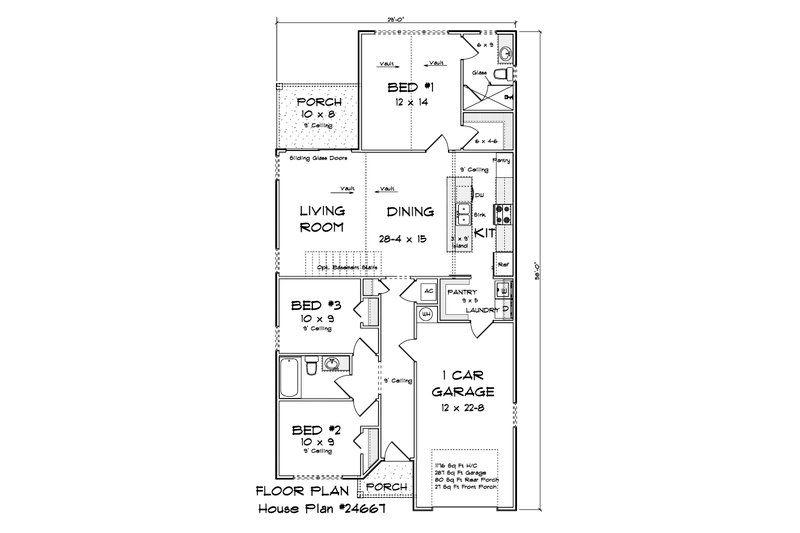 Architectural House Design - Floor Plan - Main Floor for Cottage House Plan #513-2459 - 3 bed, 2 bath