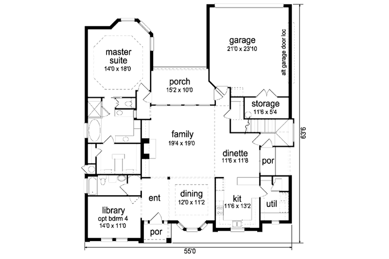 Home Plan - Floor Plan - Main Floor for European House Plan #84-395 - 3 bed, 4 bath
