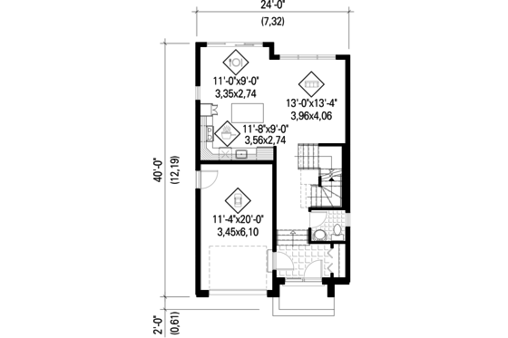 Floor Plan - Main Floor for Contemporary House Plan #25-4424 - 3 bed, 1 bath