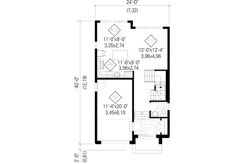 Architectural House Design - Floor Plan - Main Floor for Contemporary House Plan #25-4424 - 3 bed, 1 bath