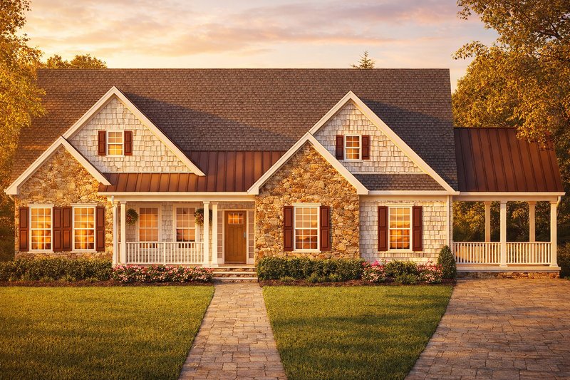 House Blueprint - Exterior - Front Elevation 2 for Ranch House Plan #1053-84 - 3 bed, 2.5 bath