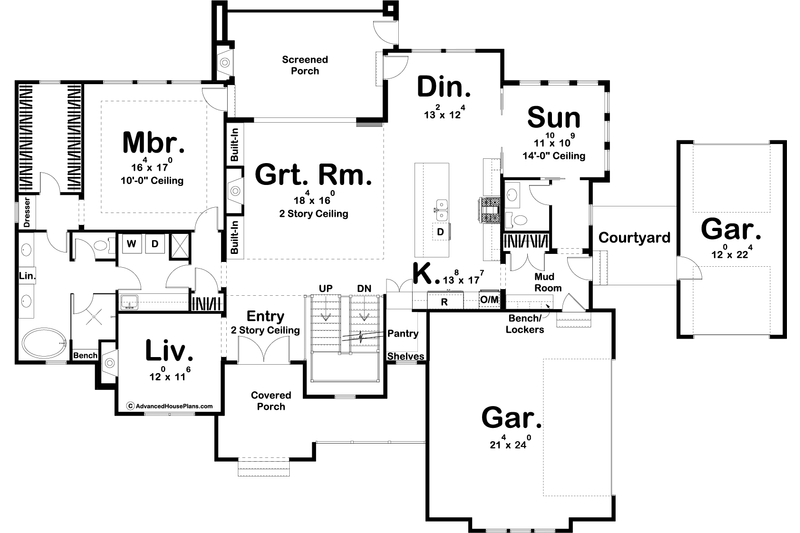 House Design - Floor Plan - Main Floor for Farmhouse House Plan #455-234 - 4 bed, 3.5 bath