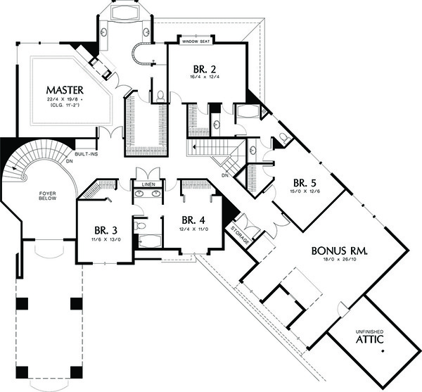 House Plan Design - Upper level floor plan - 5700 square foot Traditional home