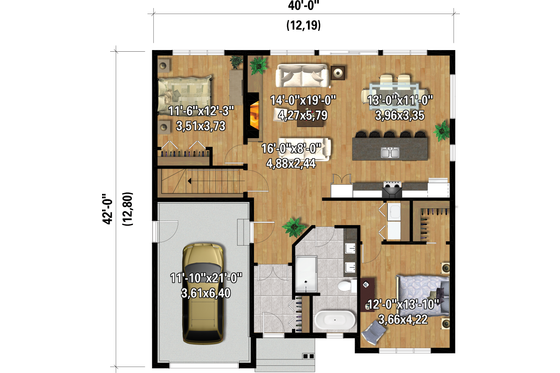 Floor Plan - Main Floor for Farmhouse House Plan #25-4951 - 2 bed, 1 bath
