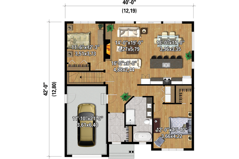 Architectural House Design - Floor Plan - Main Floor for Farmhouse House Plan #25-4951 - 2 bed, 1 bath