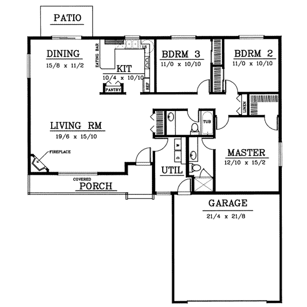 House Design - Ranch Floor Plan - Main Floor Plan #100-102