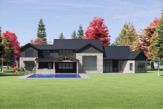 Exterior - Rear Elevation 1 for Farmhouse House Plan #1096-4 - 4 bed, 4.5 bath