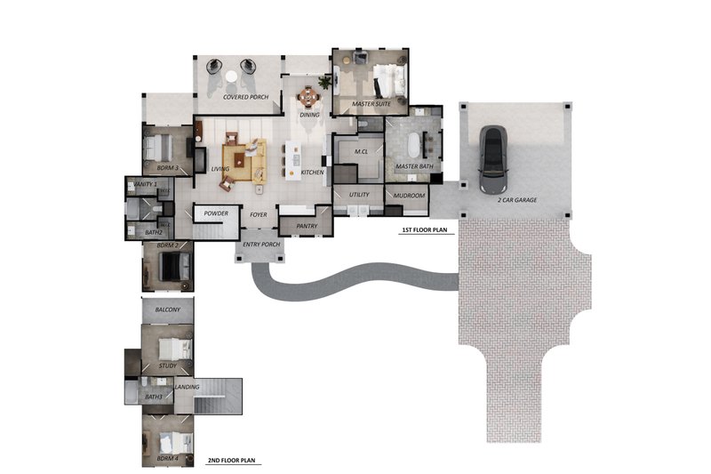 House Design - Floor Plan - Main Floor for Farmhouse House Plan #1110-28 - 4 bed, 3.5 bath