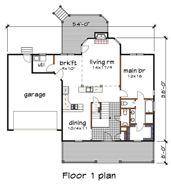 House Blueprint - Floor Plan - Main Floor for Farmhouse House Plan #79-377 - 3 bed, 2.5 bath