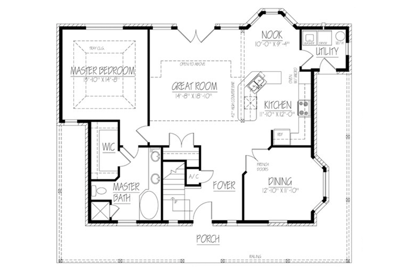 House Blueprint - Floor Plan - Main Floor for Colonial House Plan #1061-16 - 3 bed, 2 bath