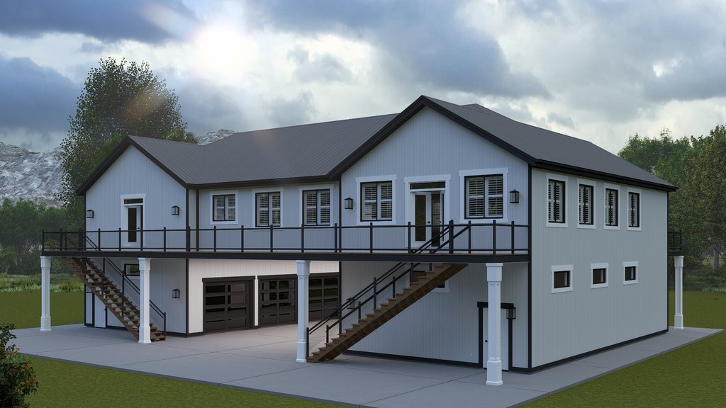 Exterior - Rear Elevation 1 for Barndominium House Plan #1060-424 - 3 bed, 2.5 bath