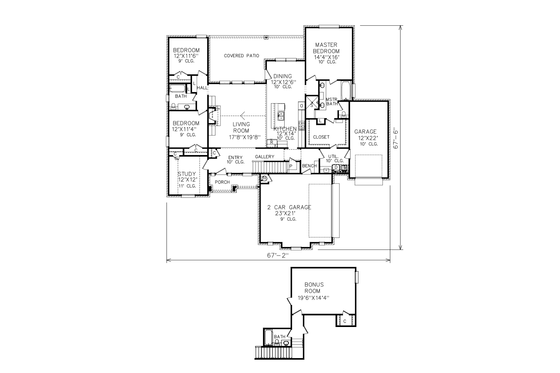 Floor Plan - Main Floor for European House Plan #65-525 - 3 bed, 2 bath