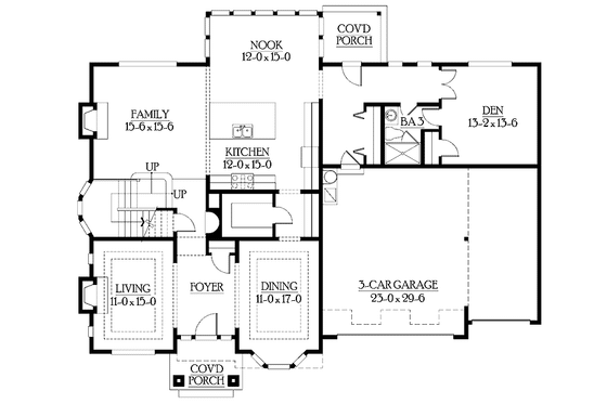 Floor Plan - Main Floor for Craftsman House Plan #132-463 - 4 bed, 3 bath
