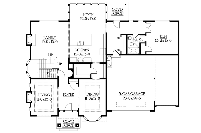 Home Plan - Floor Plan - Main Floor for Craftsman House Plan #132-463 - 4 bed, 3 bath