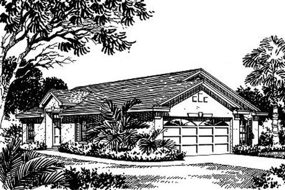 Exterior - Front Elevation for Mediterranean House Plan #417-115 - 3 bed, 2 bath