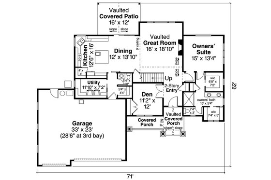 Floor Plan - Main Floor for Craftsman House Plan #124-1109 - 3 bed, 2.5 bath