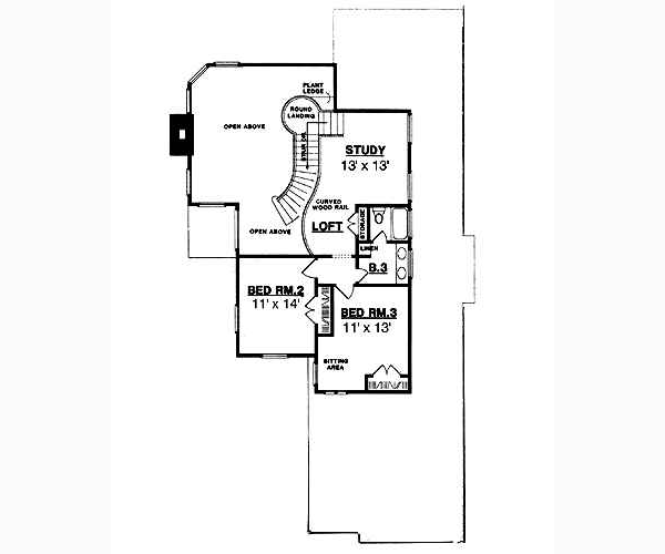 Floor Plan - Upper Floor for European House Plan #40-181 - 3 bed, 2.5 bath