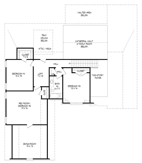 Southern Floor Plan - Upper Floor Plan #932-340