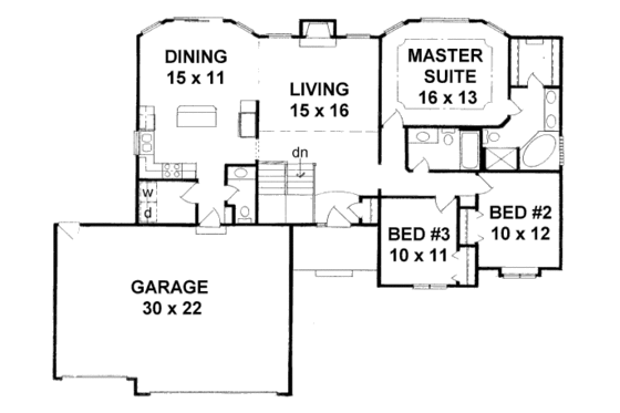 Floor Plan - Main Floor for Traditional House Plan #58-165 - 3 bed, 2.5 bath