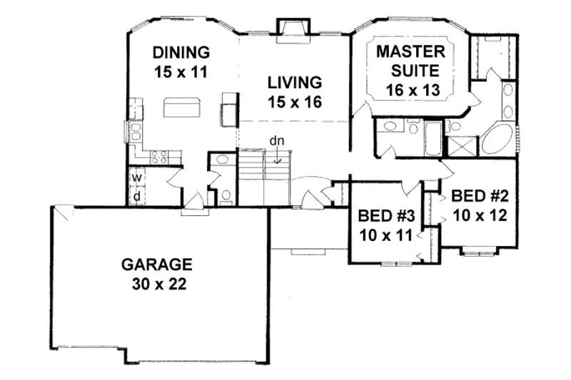 Home Plan - Floor Plan - Main Floor for Traditional House Plan #58-165 - 3 bed, 2.5 bath