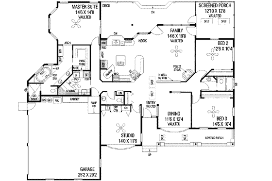 Floor Plan - Main Floor for Ranch House Plan #60-584 - 3 bed, 2.5 bath