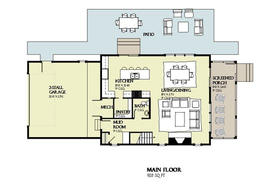 Floor Plan - Main Floor for Beach House Plan #901-121 - 3 bed, 2.5 bath