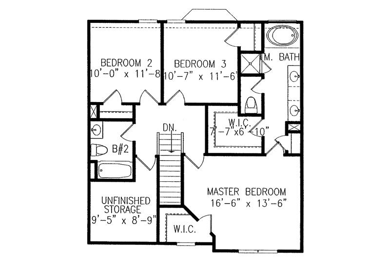 Home Plan - Floor Plan - Upper Floor for Colonial House Plan #54-190 - 3 bed, 2.5 bath