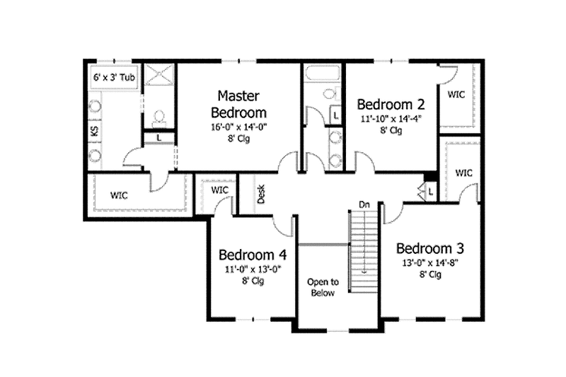 Home Plan - Floor Plan - Upper Floor for Traditional House Plan #51-1028 - 4 bed, 2.5 bath