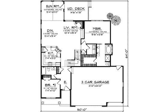 Floor Plan - Main Floor for Traditional House Plan #70-686 - 4 bed, 3 bath