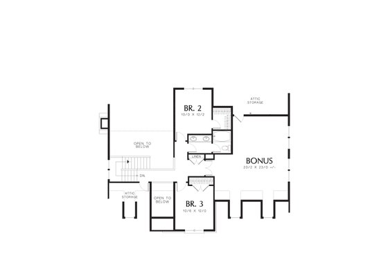 Craftsman Style house plan, bungalow design, upper level floor plan