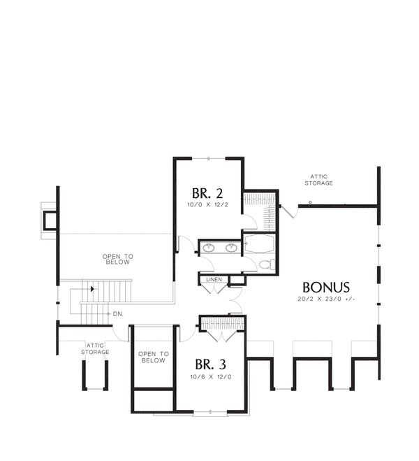 Craftsman Style house plan, bungalow design, upper level floor plan