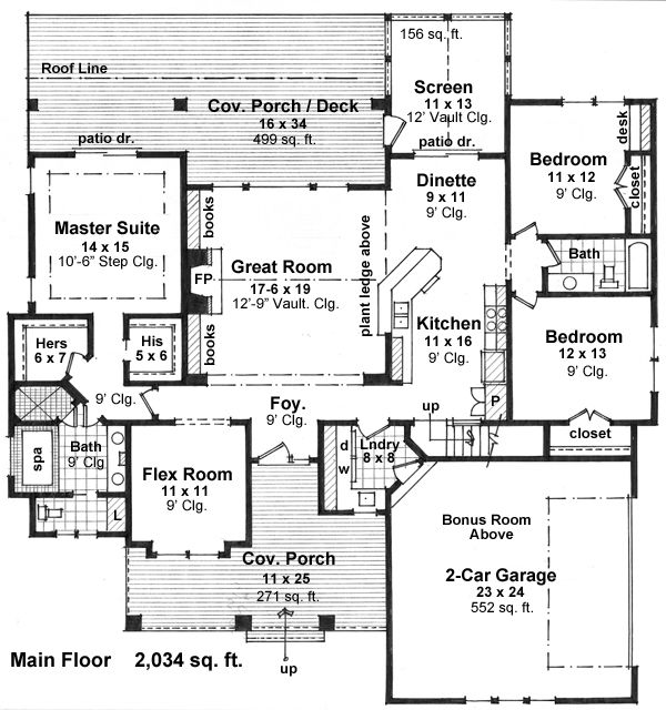 Traditional style house plan, floor plan