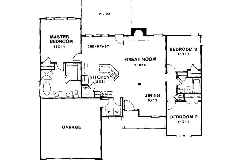 House Plan Design - Floor Plan - Main Floor for Country House Plan #129-170 - 3 bed, 2 bath