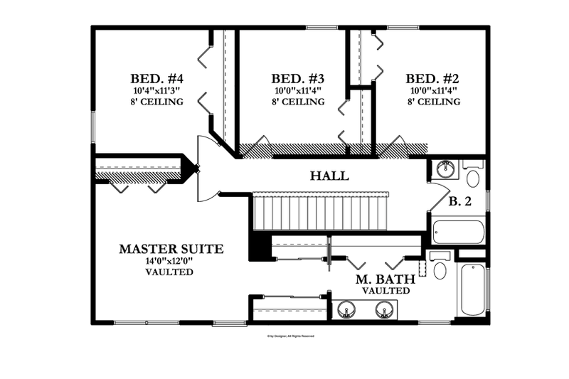 Architectural House Design - Floor Plan - Upper Floor for Craftsman House Plan #1058-20 - 4 bed, 2.5 bath