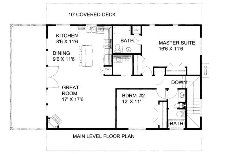 House Blueprint - Floor Plan - Main Floor for Cabin House Plan #117-792 - 2 bed, 3 bath