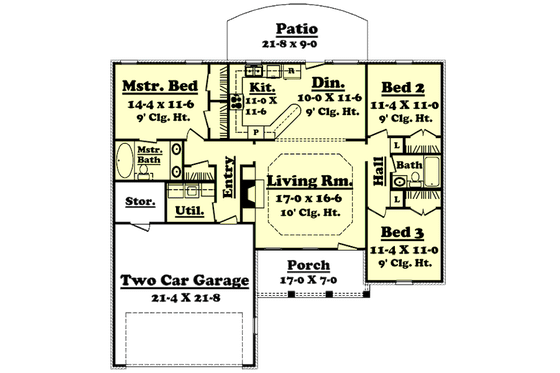 Floor Plan - Main Floor for Ranch House Plan #430-9 - 3 bed, 2 bath
