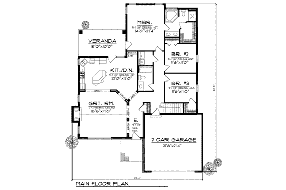 Floor Plan - Main Floor for Traditional House Plan #70-183 - 3 bed, 2 bath