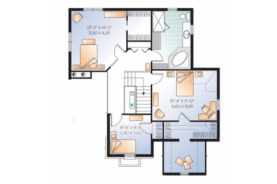 Floor Plan - Upper Floor for European House Plan #23-2539 - 3 bed, 1.5 bath