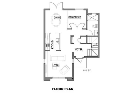 Floor Plan - Main Floor for Modern House Plan #512-2 - 2 bed, 3 bath