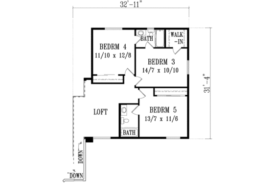 Floor Plan - Upper Floor for Traditional House Plan #1-1096 - 5 bed, 4 bath