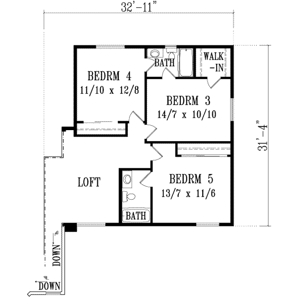 Traditional Floor Plan - Upper Floor Plan #1-1096