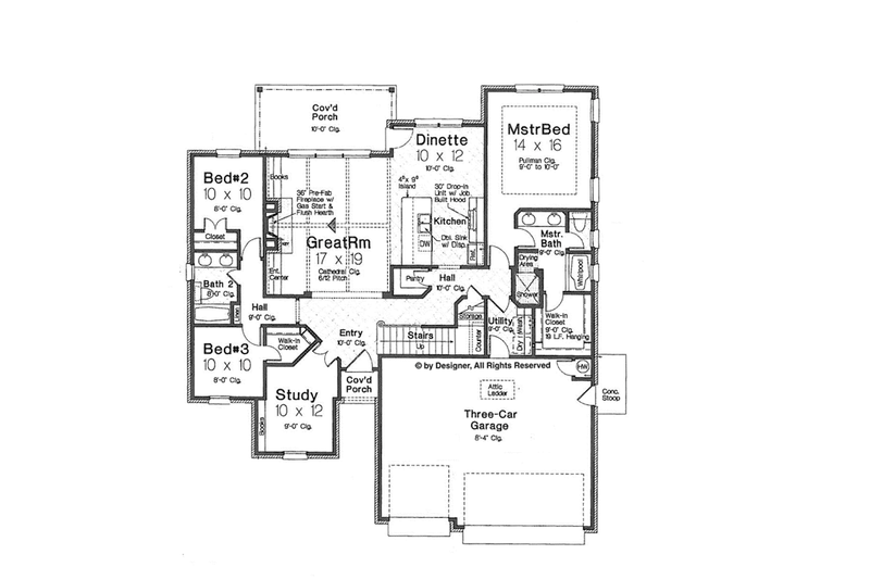 Home Plan - Floor Plan - Main Floor for European House Plan #310-1258 - 3 bed, 2 bath