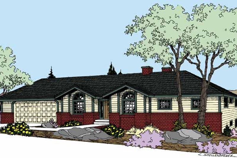 Architectural House Design - Prairie Exterior - Front Elevation Plan #60-1031
