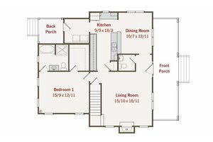 Floor Plan - Main Floor for Farmhouse House Plan #461-23 - 3 bed, 2.5 bath